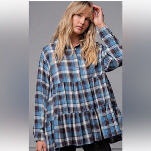 EASEL PLAID BABYDOLL TOP